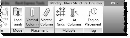 4-8 Chapter 4 Structure Tab The At Grids option is used to place multiple columns based on selected grid lines; a column is added at the intersection of all selected grids.