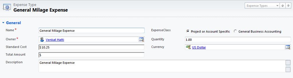 Select the expense type and click Ok.