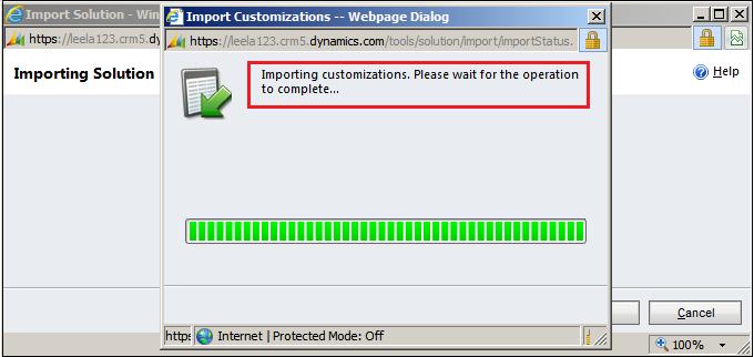 Figure 4 : Activate Process Click on Next it will open importing solution window in that dialog will be opened displaying the