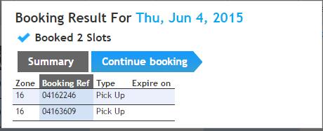 Press the Book icon. A pop-up box will then appear. 13. Select either Summary to complete the booking process, or Continue booking to add more bookings.