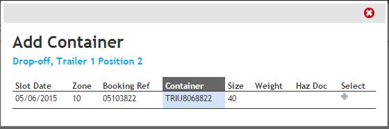 8. Select the container from