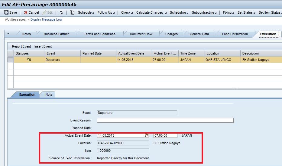 4.10.2 Monitoring departure at BU Insert the Departure of the FO as an Event on the Execution tab