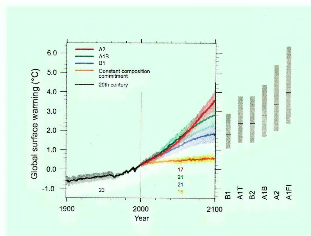 Possible Future Evolution of Global Warming A2 scenario: Further temperature increase of 4 degrees by