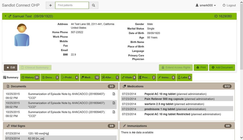 Clinical Portal View of