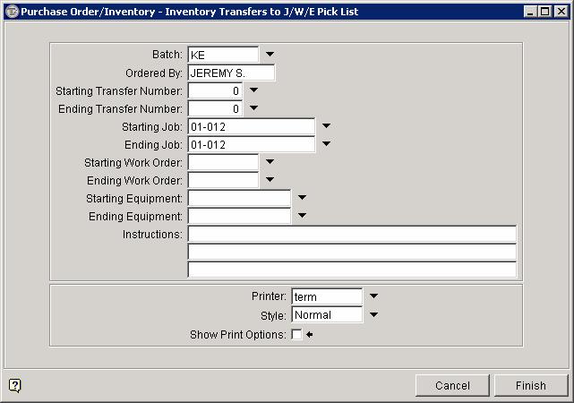 Figure 4: Selection Screen for Printing Pick Lists Field Definitions Batch Enter the Batch ID for which the pick lists are to be printed.