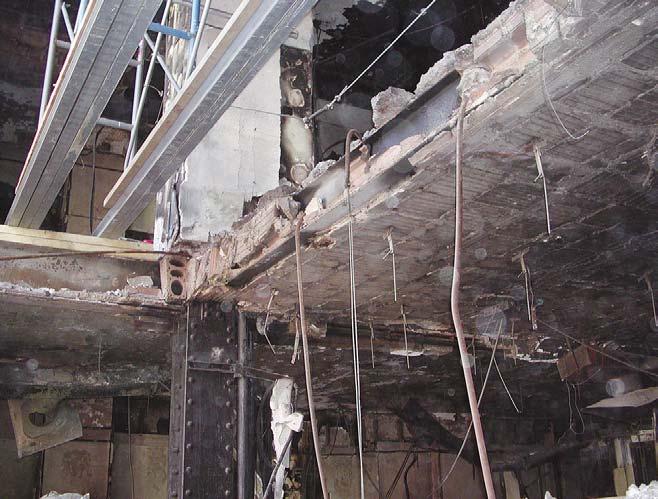 The adjacent bays remained intact in spite of the subsequent fire exposure. Figure 8 - Flat arches intact except from debris damage from WTC 2.
