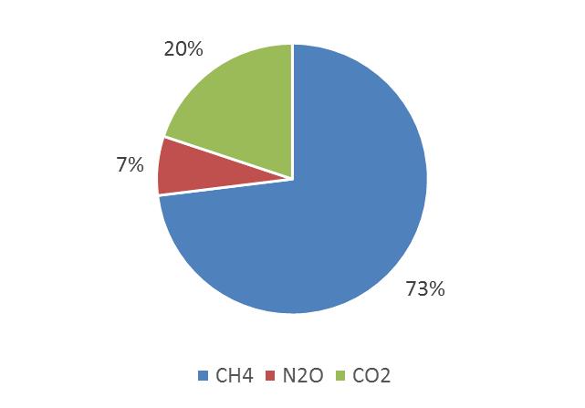 3.2 Hotspots analysis In total farm GHG emissions, the most important greenhouse gas in terms of CO 2 e was CH 4, followed by CO 2 and N 2 O (Figure 2). Figure 2.