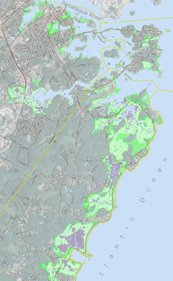 Example: Extent of Flooding from Sea-Level Rise North Coast The green toned color scheme is arranged from lightest to darkest with increasing flood extent.