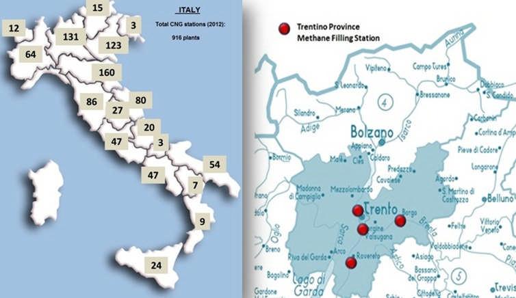 Overview NGV Vehicles Trentino Province Italy is the leading country in Europe with the largest number of filling stations (more than 900 compressed natural gas refuelling points) Increasing the