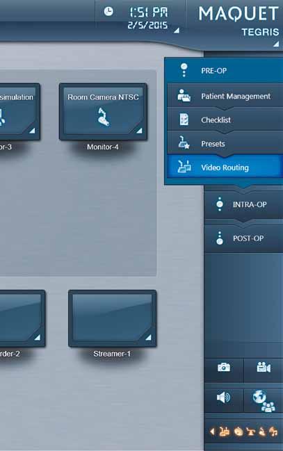 Surgical Workplaces TEGRIS 9 Workflow menu: Guides user through the entire OR
