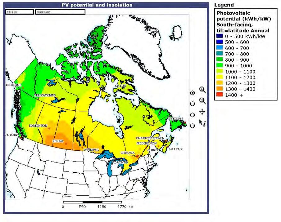 Figure 2.. 2 Photovoltaic Potential in Canada Source: Government of Canada (11a, internet site).