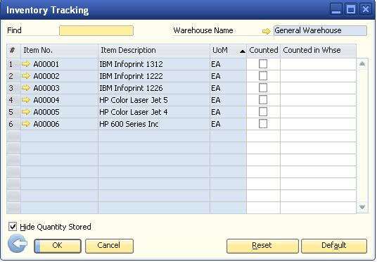 Generate Counts Sheets Displays items that are ready to count Note: unclick the Hide Quantity