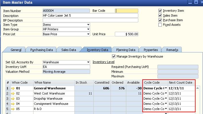 Linking Inventory Cycles to Items Manually link to items in a warehouses at warehouse row level Make sure