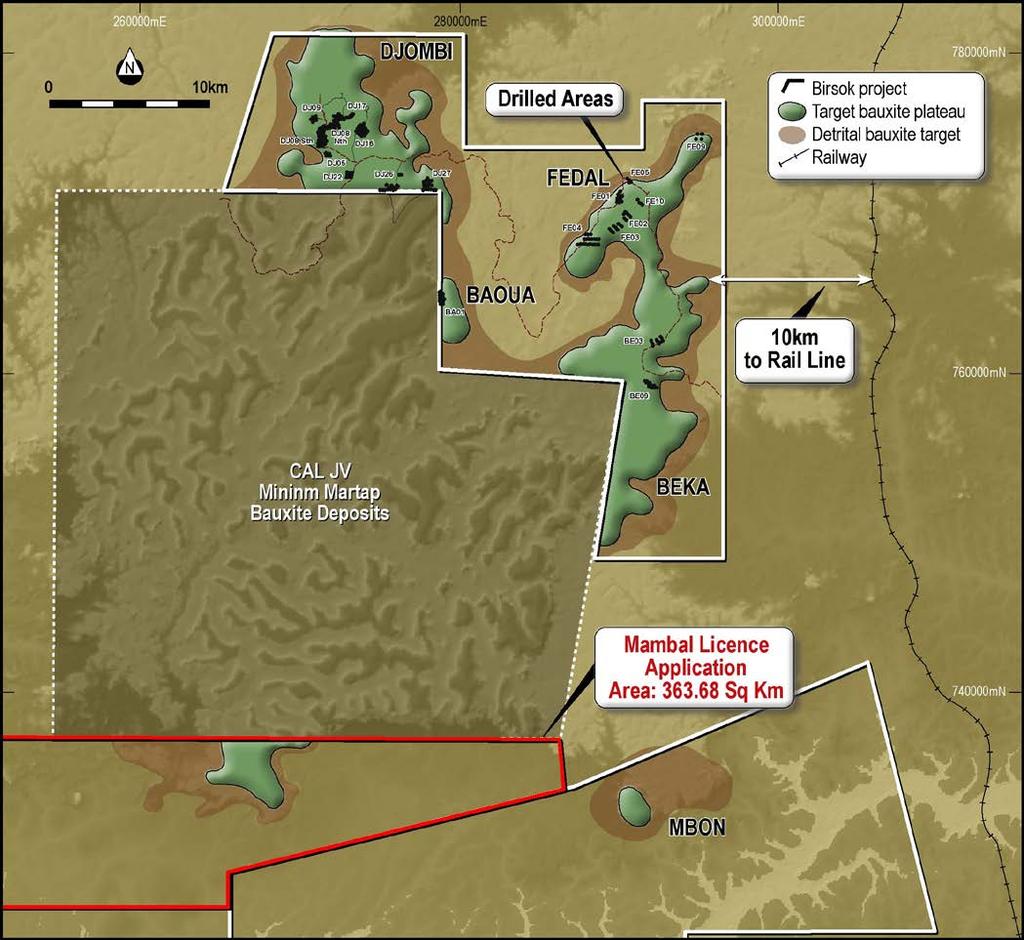 Previous mapping and rock chip sampling completed on the project has yielded outstanding high-grade aluminium oxide (Al 2 O 3 ) in gibbsite hosted bauxite, generally preferred by bauxite refineries