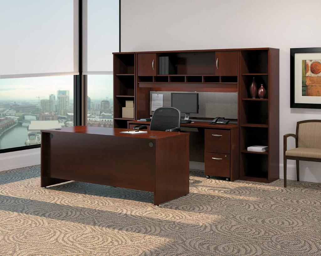Mounts conveniently to desking, Lateral Files or Storage Cabinets R Overall height of Desk/Hutch unit is 72" Storage Storage Cabinet and Piler/Filer R Grommet in back panel for wire access in Storage