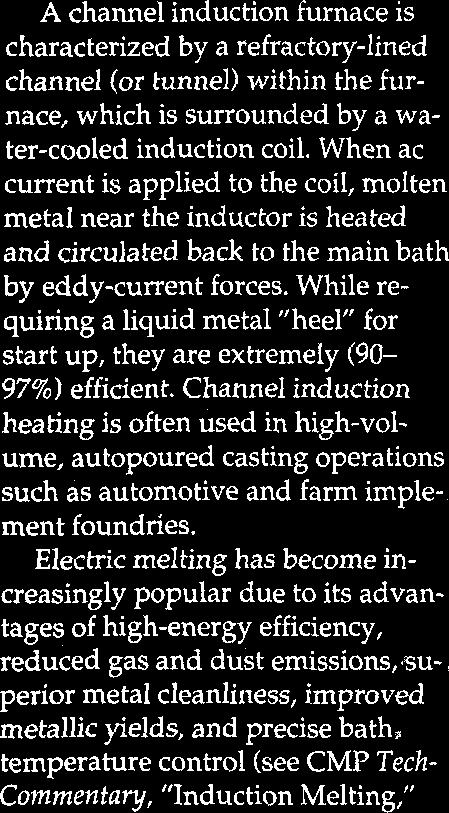 When ac current is applied to the coil, molten metal near the inductor is heated and circulated back to the main bath by eddy-current forces.