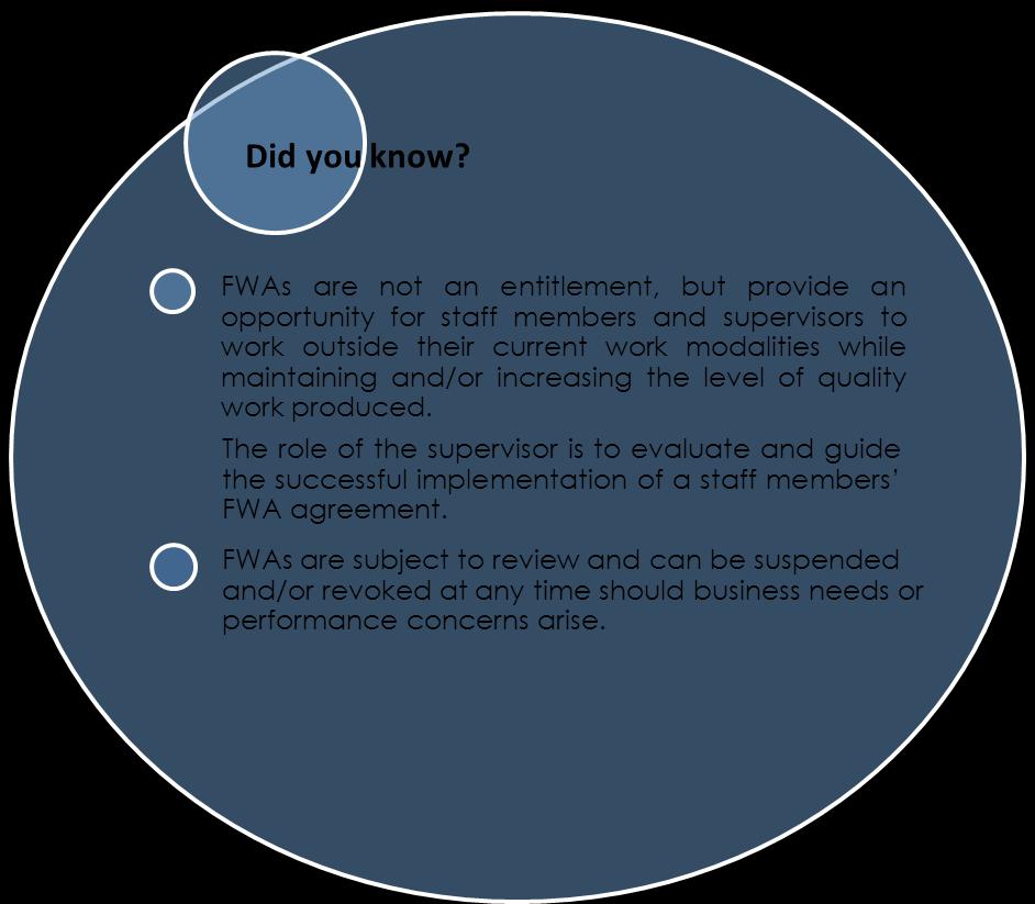 The purpose of this guide is to facilitate the process supervisors go through when staff members under their supervision consider availing of FWAs.