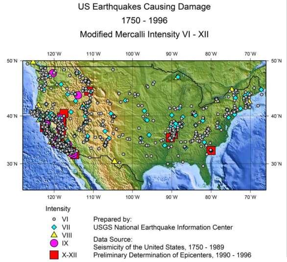 US Earthquakes 1705-1996 Seismic