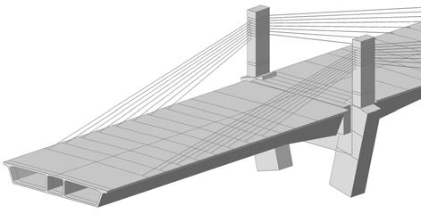 Figure 3. MIDAS model of an extradosed bridge 3.2 Alternative bridge forms for two-level bridge Alternative concrete deck forms were investigated.