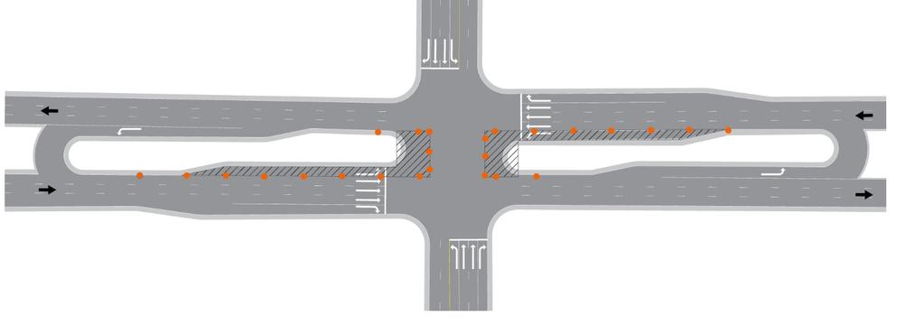 Brown, Cope, Khezerzadeh, Sun, and Edara 23 No lane closure required (a) Shifting all left turn movements onto the Median U-turns Short full closure of the intersection may be required (b) Work area