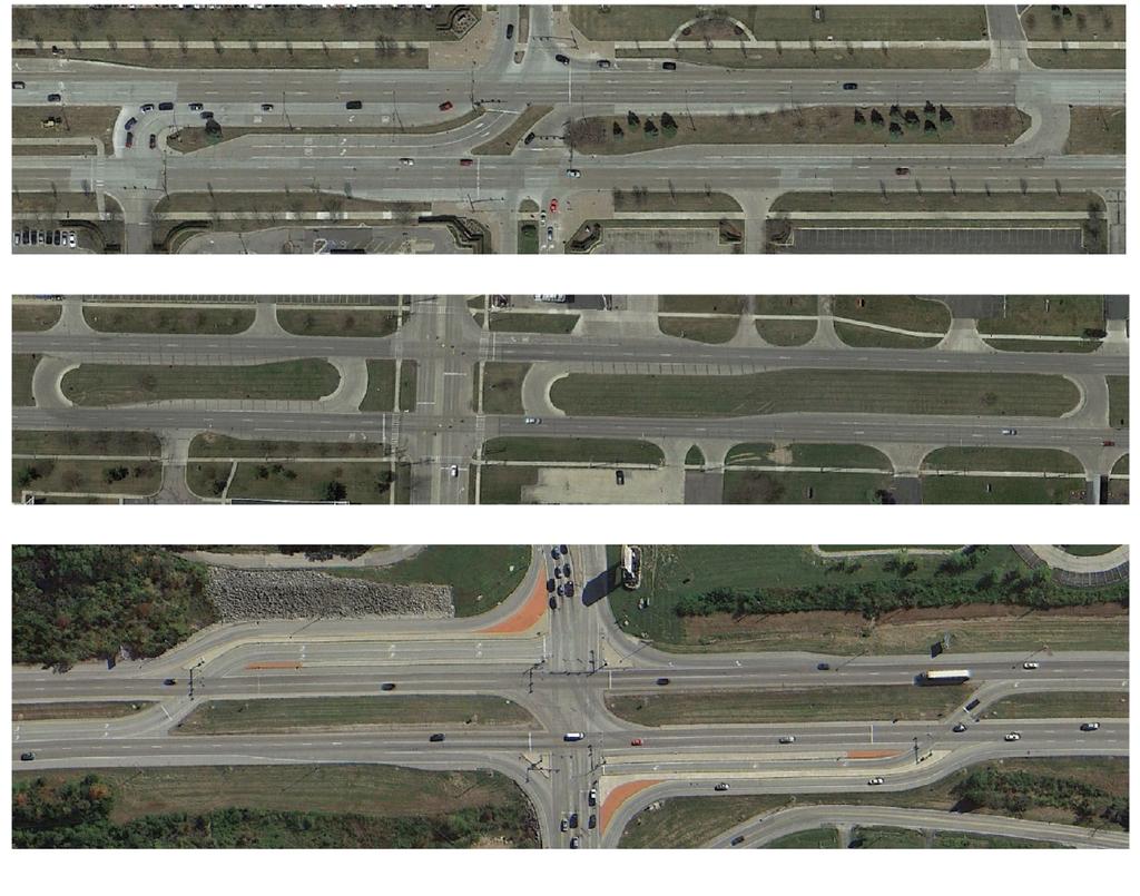 interchanges (a) Roundabout (1) (b) SPUI (1) (c) DDI (1) (d)