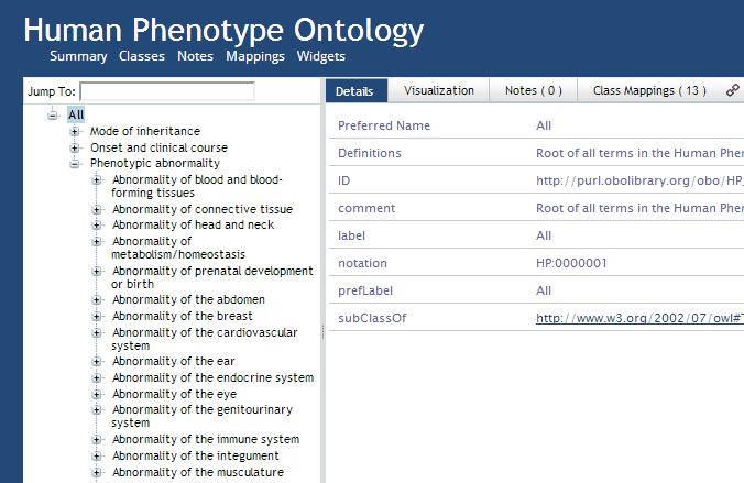 Standardisation of Phenotype Ontologies Rare Diseases Phenotypic Features bioportal.bioontology.