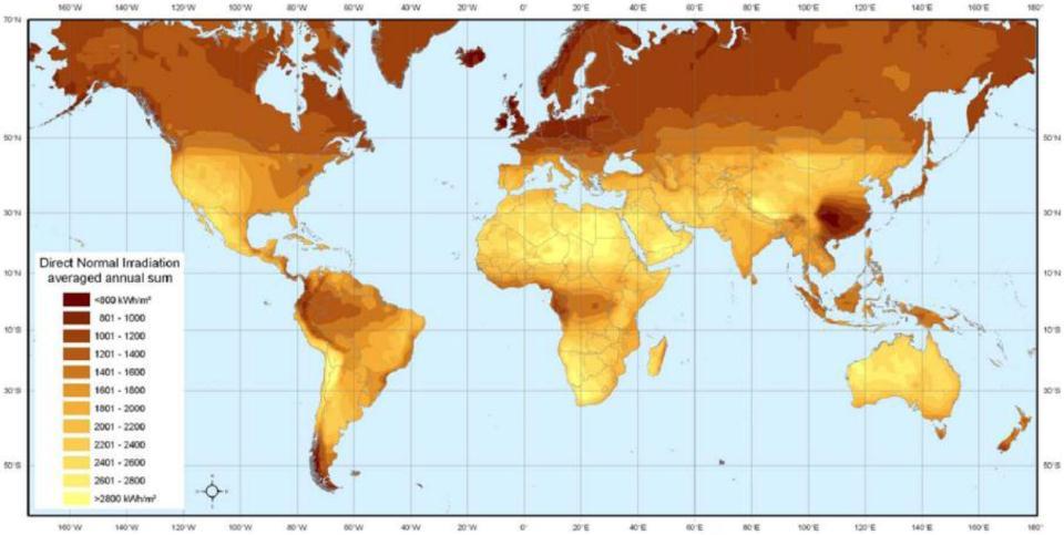 GLOBAL SOLAR POTENTIAL (Source: DLR 2009, Derived from NASA SSE 6.