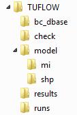 E.7 TUFLOW Folder File Description extensions bc_dbase.csv,.xls Boundary condition data. check Model check files. model.