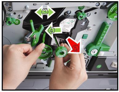 Push the green knob completely to the left arrow direction (5) to sound the click of