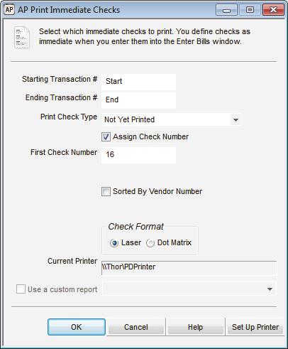 4 Select the Print Checks button to print the immediate checks in the batch now or select Save to print them later.