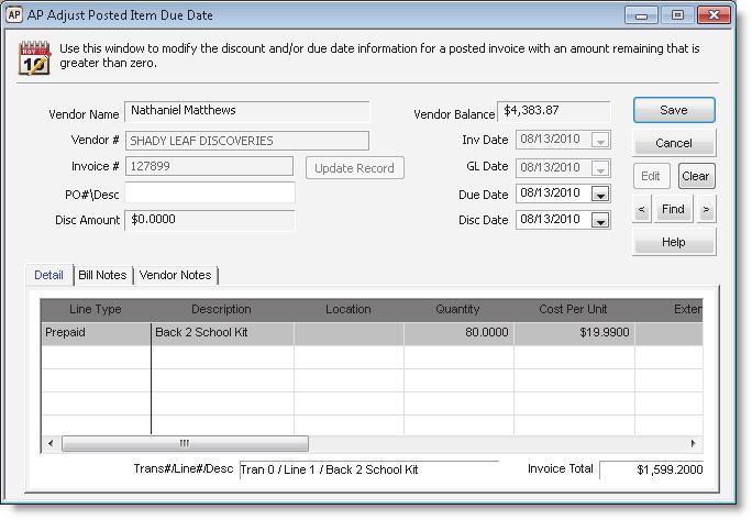 Figure 45: AP Adjust Posted Item Due Date window Viewing the Results of Posted Bill Transactions After you post, you can check the status of your bill transactions in the affected modules.
