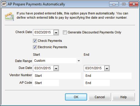 Accounts Payable s two-step bill payment process ends when you select the bills you entered for payment and pay those bills.