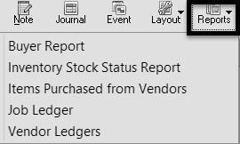 Observe that the icon bar also includes a Reports button. Click on the down-arrow next to the Reports button. 15. Click. The Accounting Behind the Screens, Purchase Order Journal window displays.