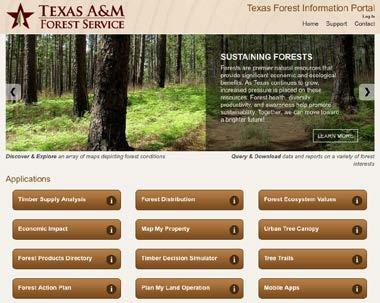 Links TexasForestInfo.tamu.edu Clicking the TexasForestInfo.tamu.edu will take you to the Texas Forest Information Portal. URL = http://texasforestinfo.tamu.edu About Click About to bring up a brief statement describing the Forest Thinning Scheduler application.