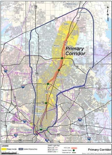 US 75 Corridor Networks Freeway with continuous Frontage Roads Managed HOV lanes Dallas