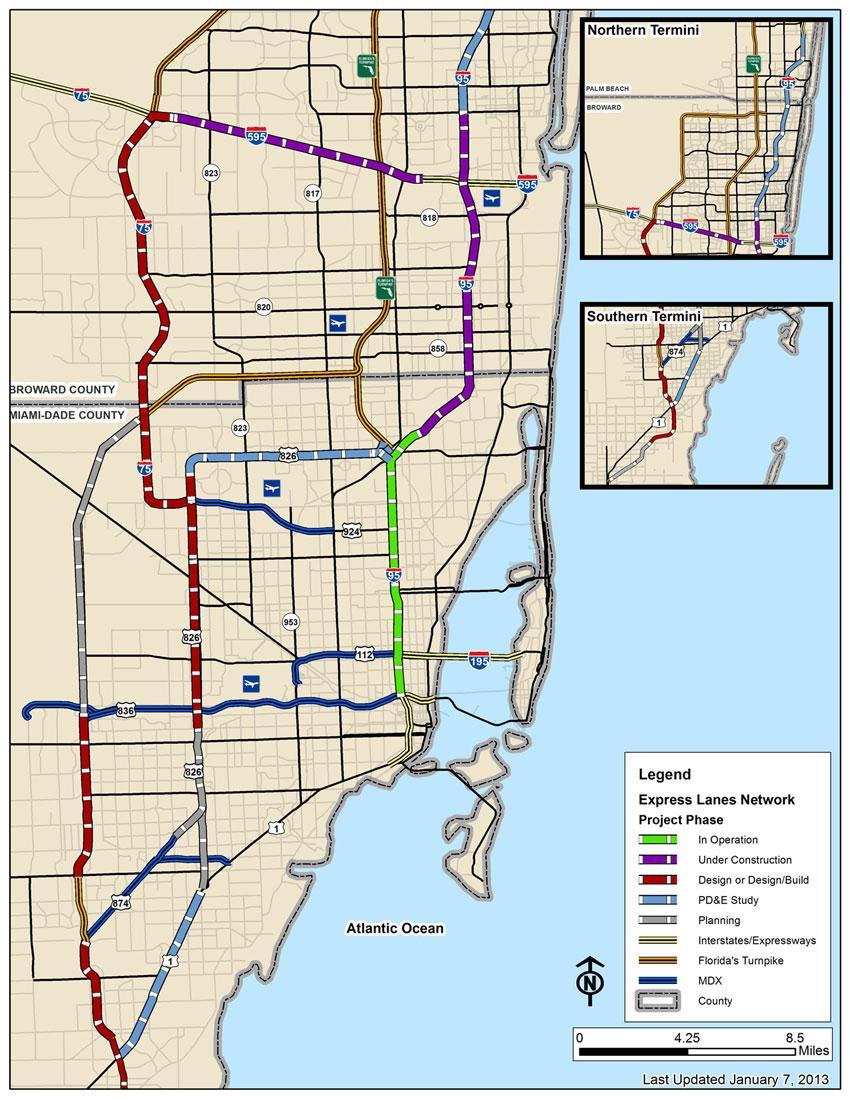 within Broward County and is scheduled to be completed in 2016. This will form a regional express lanes network using dynamic tolling to maintain free flow speeds throughout the day.