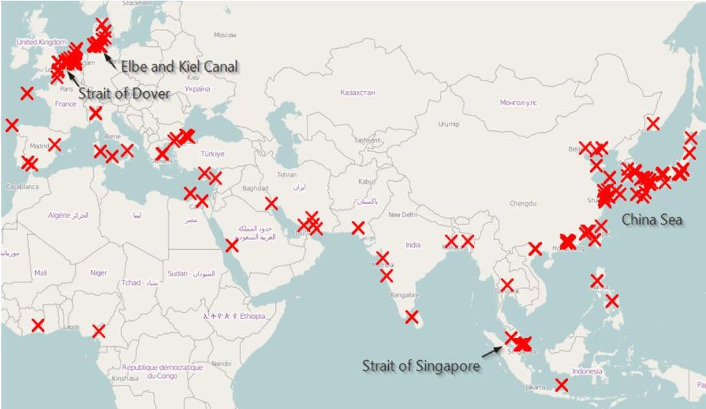 Ship to ship collision probability analysis Focus on : The route for a round-trip from Europe to Asia Collisions involving a container ship IMO GISIS