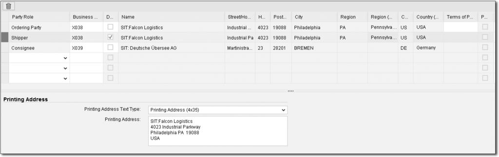 Forwarding Orders and Forwarding Quotations 4.2 As you can see in Figure 4.22, the Business Partners tab includes a table where you can assign business partners to the party roles.