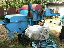 V. RICE THRESHER 10 + Type: Axial rice thresher + Overall dimensions (LxWxH) (cm): 250 x 130 x 200 + Weight of thresher (kg): 275 + Threshing capacity (kg/hr): 2,000 + Required power: 4 cycle water