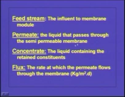(Refer Slide Time: 20:12) The next one is the concentrate: The liquid containing the retained constituents.