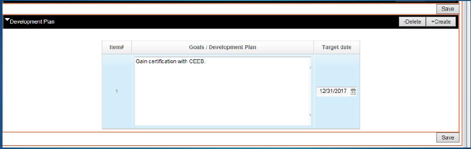 Click on Create button to type goals/development