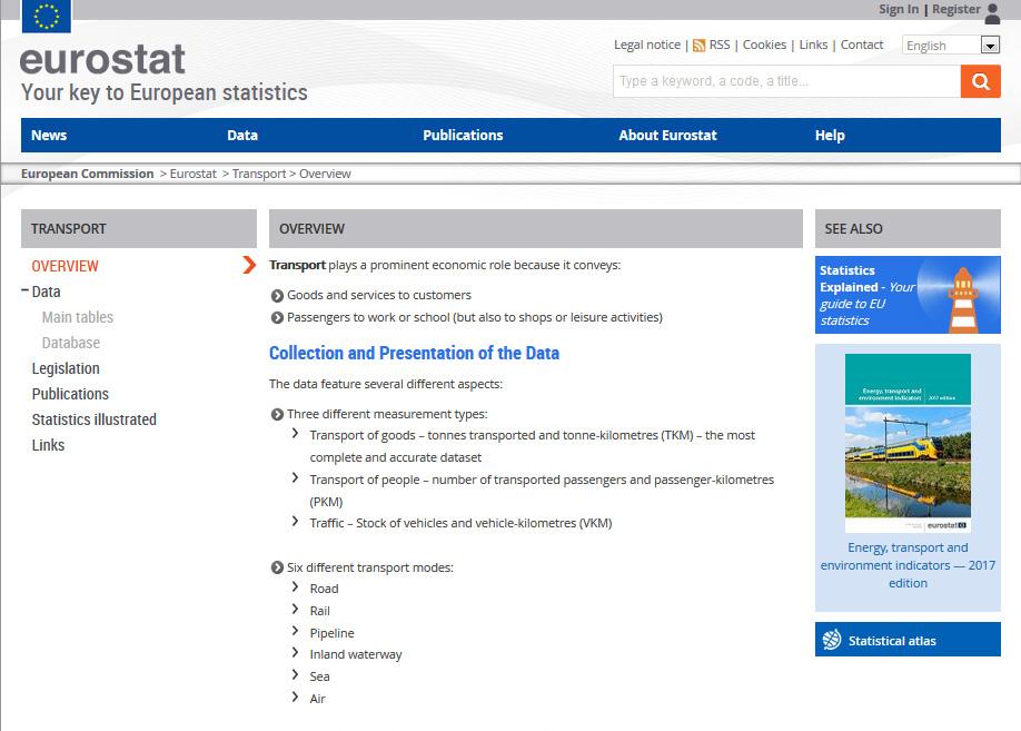 Dissemination products Transport dedicated section Visit the Transport website to read about the statistical collections,