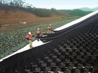 protection. Permeable Aggregate: Confinement in the GEOWEB structure allows smaller, less-expensive materials to be used on steeper slopes than when unconfined.
