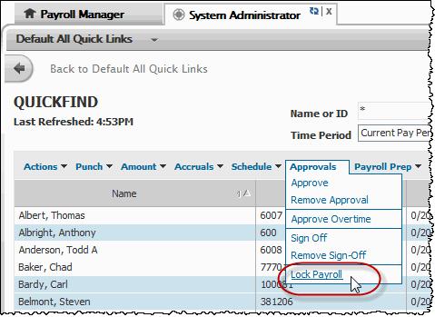 After reviewing the results, click Clear, then click OK to clear the content and start a new Timecard Signoff. Note: You can also sign off from the Quickfind Payroll or the Reconcile Timecard widgets.