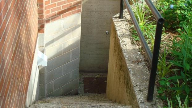 15. Exterior Basement Steps and Railing: Existing concrete steps and walls are in need of cleaning and crack repairs as required.