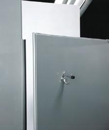 CONCEALED HINGE MOUNTING Hinges are concealed within the thickness of the door, top and bottom, for sanitary, easy maintenance and modern styling.