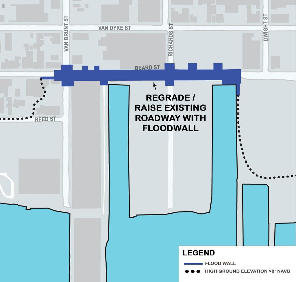 Red Hook Integrated Flood Protection System Beard Street Buried floodwall with raised roadway