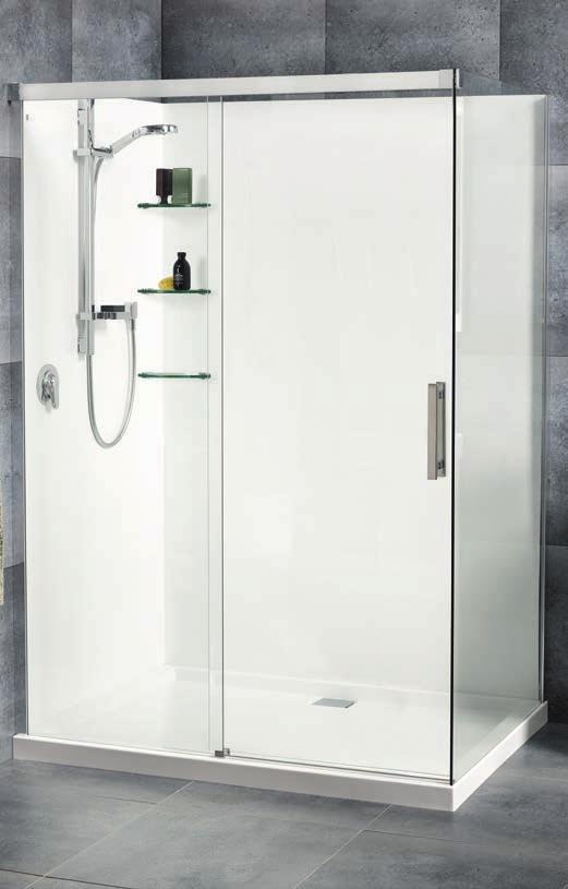 MOTIO Shower DOORS & S 0mm high semi frameless glass sliding door 8mm toughened safety glass Bright joinery with chrome accents Soft close door can be installed for a left hand or right hand opening