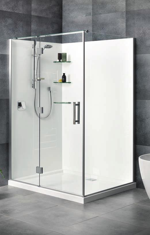 LIFESTYLE Shower CARDO DOORS & S 0mm high frameless glass door 8mm toughened safety glass door and return Satin aluminium joinery with chrome fittings Dual sided stainless steel handle Concealed
