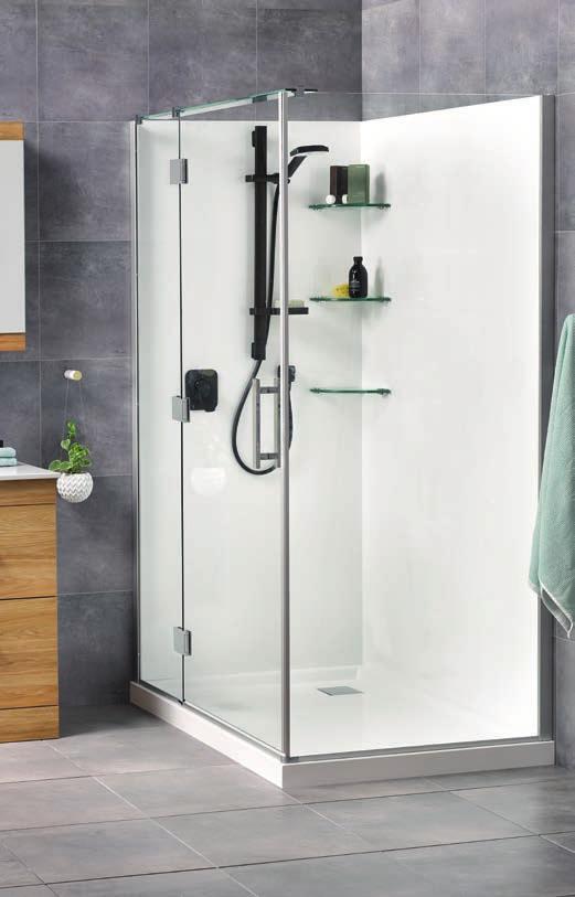 ALLORA Shower CARDO DOORS & S 0mm high frameless door set 8mm toughened safety glass door and return Satin aluminium joinery with chrome fittings Dual sided stainless steel handle 2 Wall Square